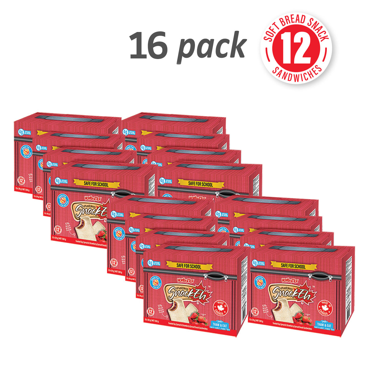 12ct x 30g SnackEh Crustless WowButter & Strawberry Snack Sandwich - 16 Pack