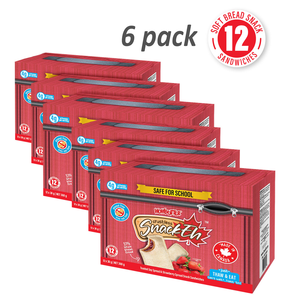12ct x 30g SnackEh Crustless WowButter & Strawberry Snack Sandwich - 6 Pack